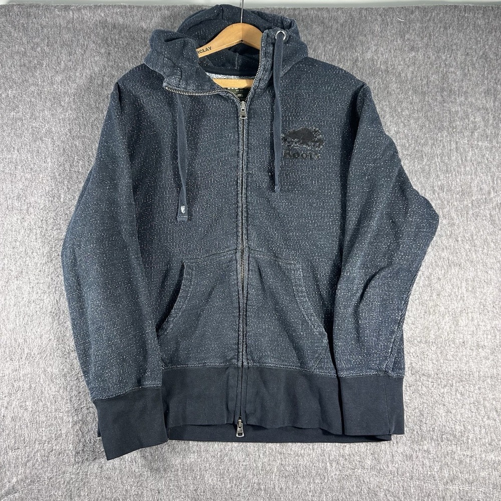 ROOTS CANADA Women's Charcoal Black Full Zip Hoodie Sz Large Fall Pockets